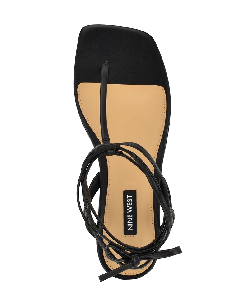 Nine West Women's Norta T-Strap Tie-Up Flat Sandals