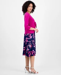 Sandra Darren Petite 2.Piece Tie-Front Bolero Jacket & Floral-Print Sleeveless Fit Flare Dress