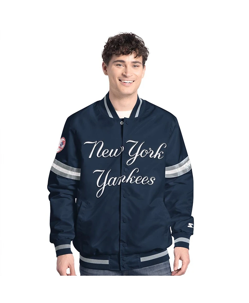 Starter Men's Navy New York Yankees Scout Full-Snap Varsity Jacket