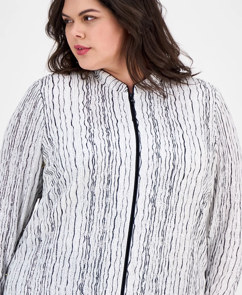 Alex Evenings Plus Drizzle-Printed Zip Evening Jacket