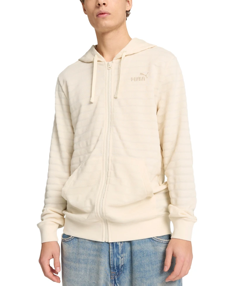 Puma Men's Ess Elevated Regular-Fit Textured Stripe Full-Zip Hoodie