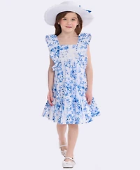 Bonnie Jean Little Girls 2-Piece Toile Pinafore Dress and Matching Hat Set