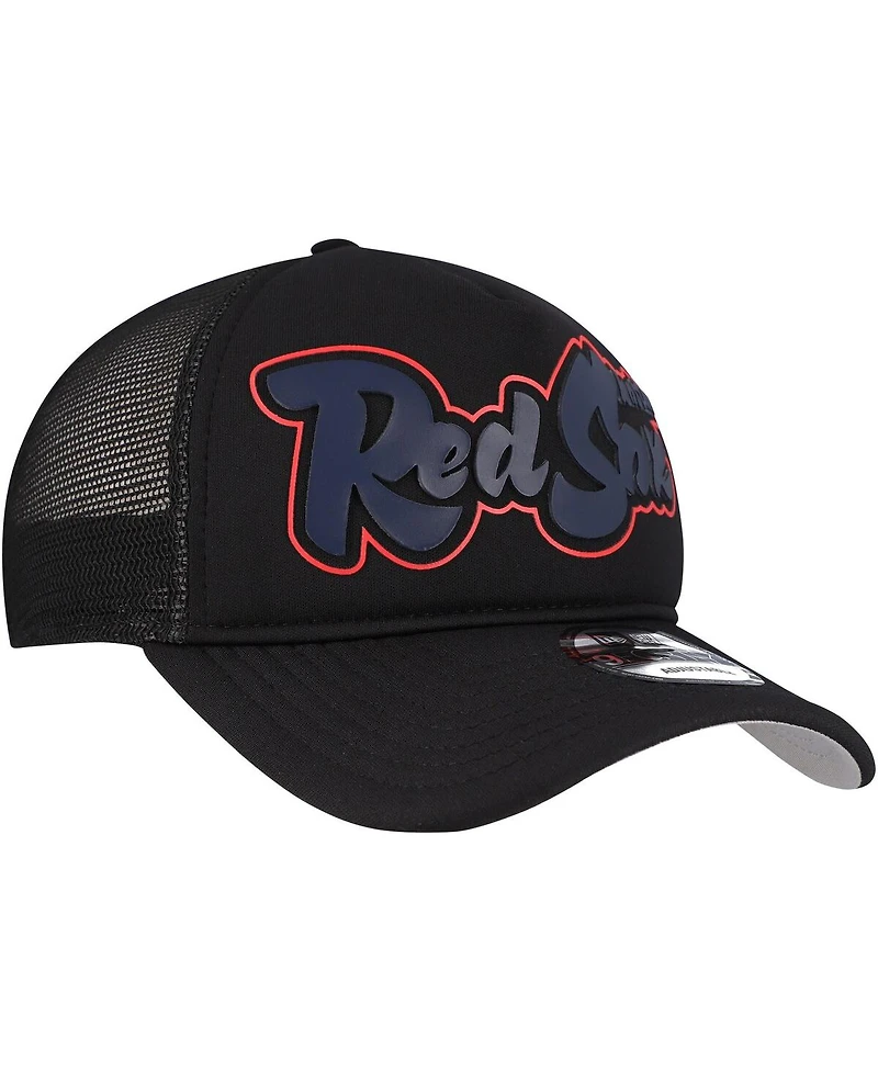 New Era Men's Black Boston Red Sox Retro Bold A-Frame Trucker 9FORTY Adjustable Hat