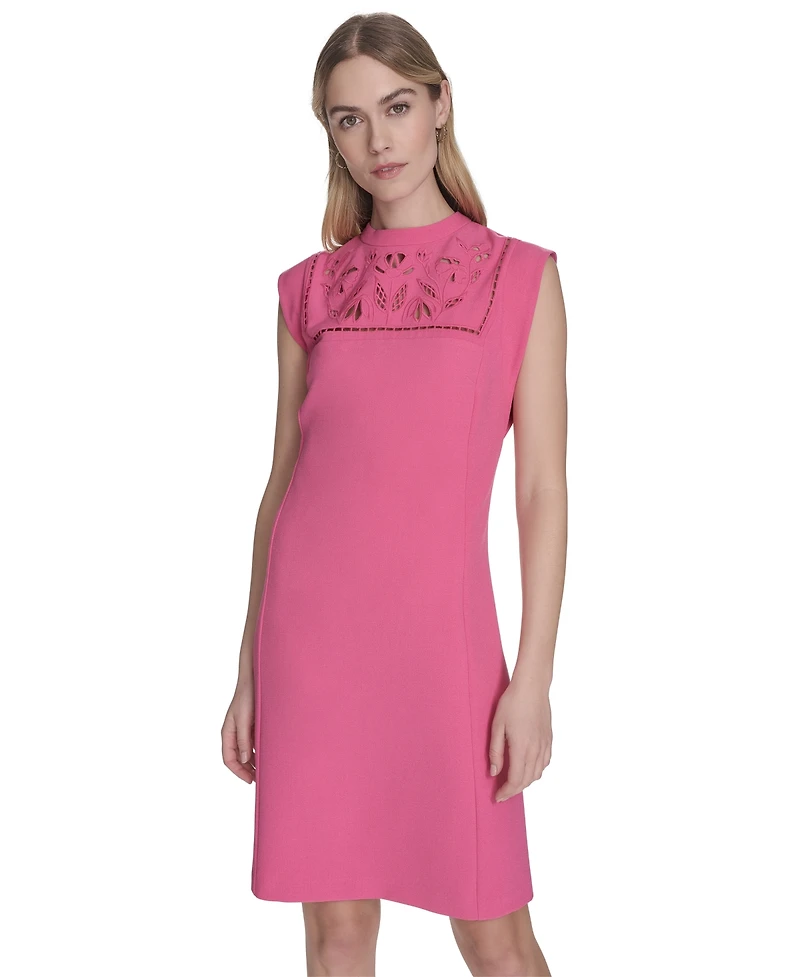 Vince Camuto Petite Laser-Cut Cap-Sleeve Shift Dress