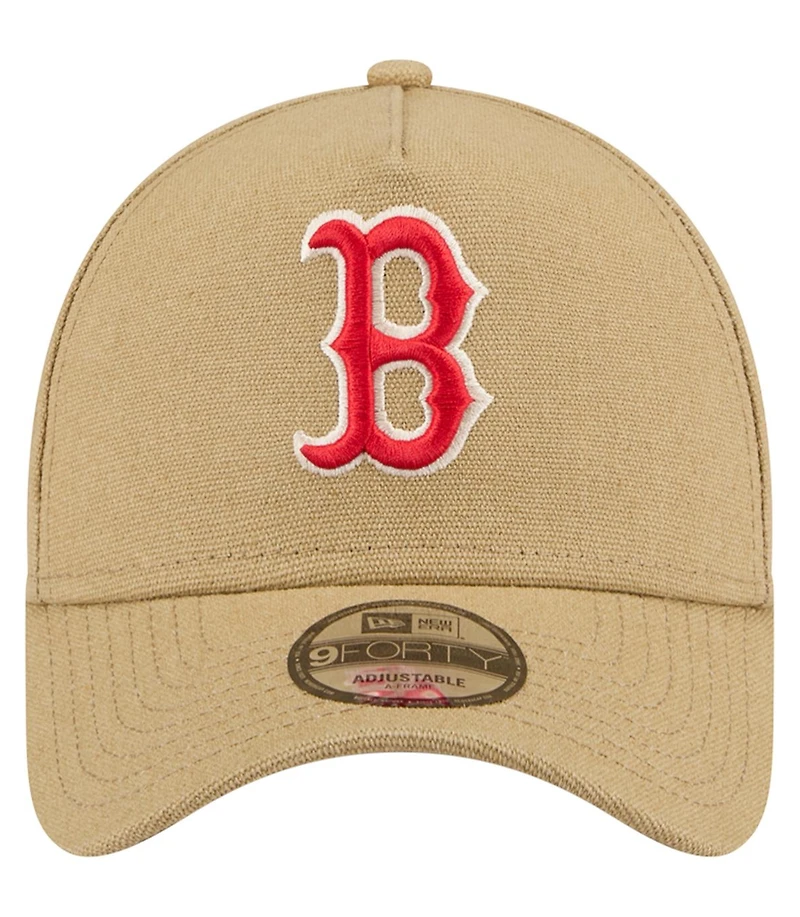 New Era Men's Khaki Boston Red Sox Logo Essentials 9FORTY A-Frame Adjustable Hat
