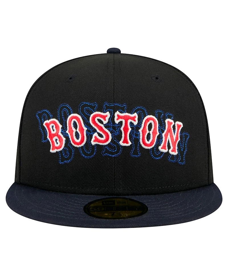 New Era Men's Black Boston Red Sox Shadow Stitch 59FIFTY Fitted Hat