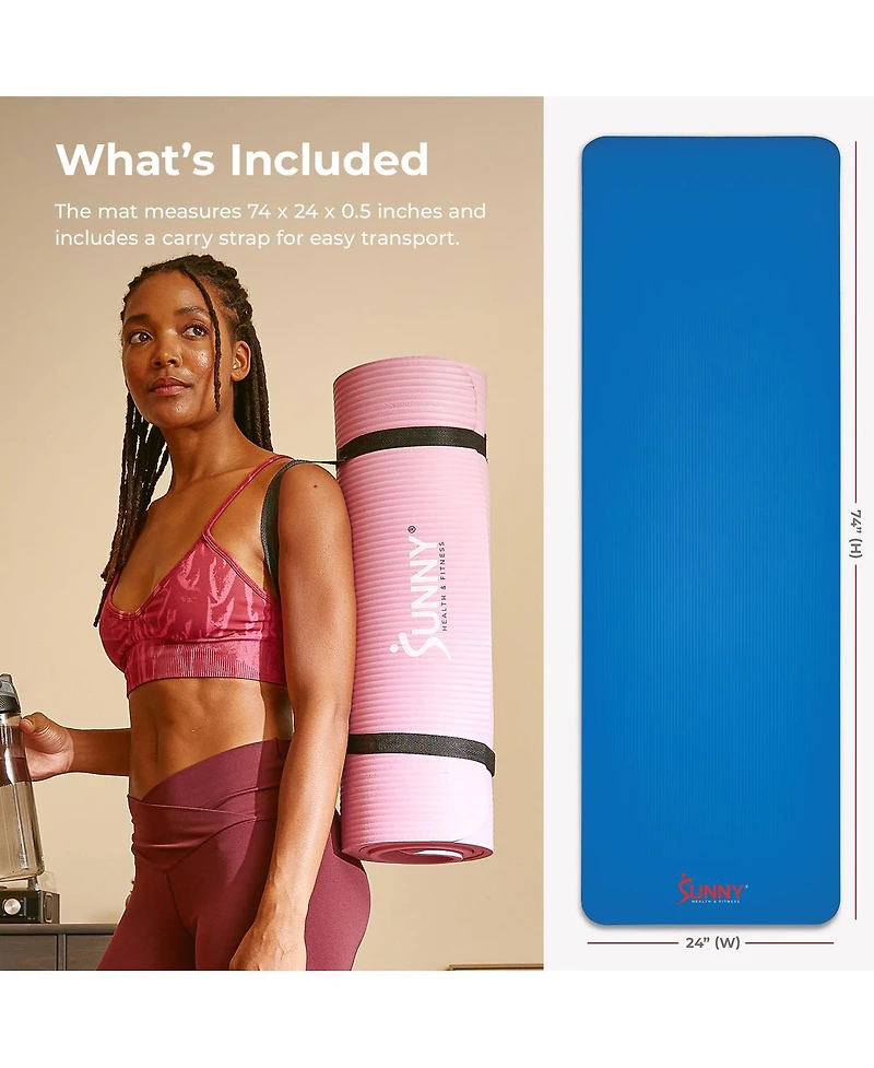 Sunny Health & Fitness Premium 1/2-Inch Extra Thick Exercise Yoga Mat Non-Slip