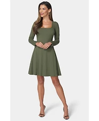 Bebe Women's Rib Long Sleeve Godet Dress