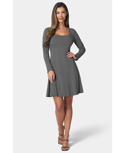 Bebe Women's Rib Long Sleeve Godet Dress