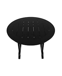 5-Piece Hdpe Round Patio Dining Table Set with Foldable Chairs