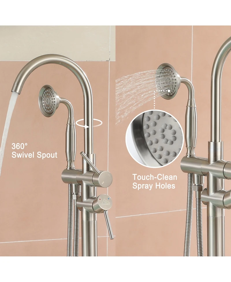 Freestanding Bathtub Faucet Floor Mount Tub Filler Faucet with Handheld Shower Dual Handle Bathtub Faucet Set with Stainless Steel Water Supply Pipe,