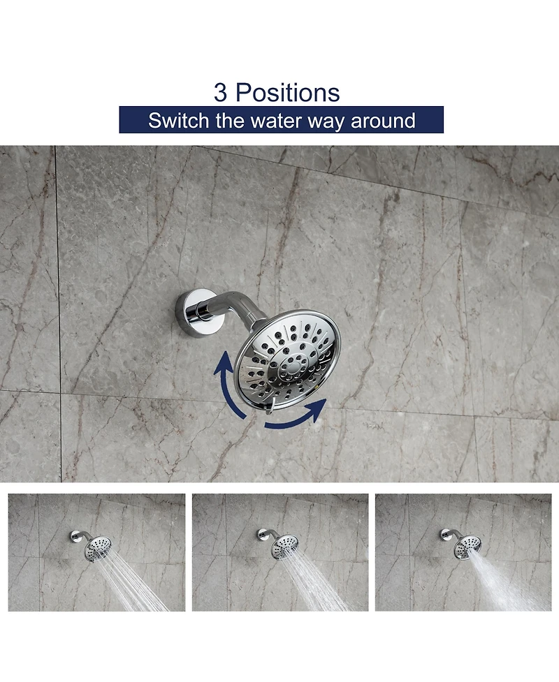 Bathtub Faucet Set, Shower System with Tub Spout 4.84 Inch 3-Spray Bathroom Shower Head, Single-Handle Shower Valve and Trim Kit, Chrome