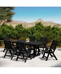 7-Piece Hdpe Rectangular Patio Dining Table Set with Foldable Chairs