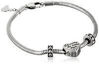 Disney Stainless Steel Heart Bead Charm 2 Stoppers Small and Medium Starter Bracelet, 7.5