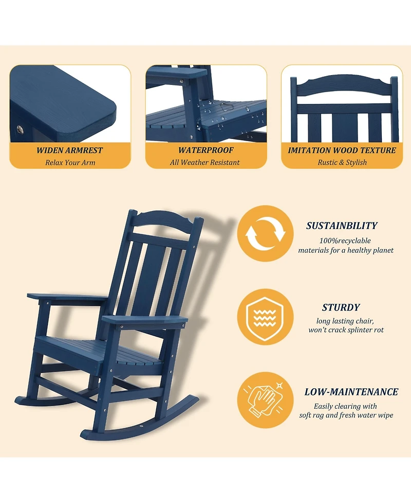 Patio Rocking Chair Outdoor Chairs Porch Rocker All-Weather Adirondack for Deck Garden Backyard Lawn, Blue