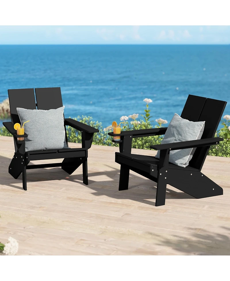 Outdoor Hdpe Modern Adirondack Chair with Cup Holder (Set of