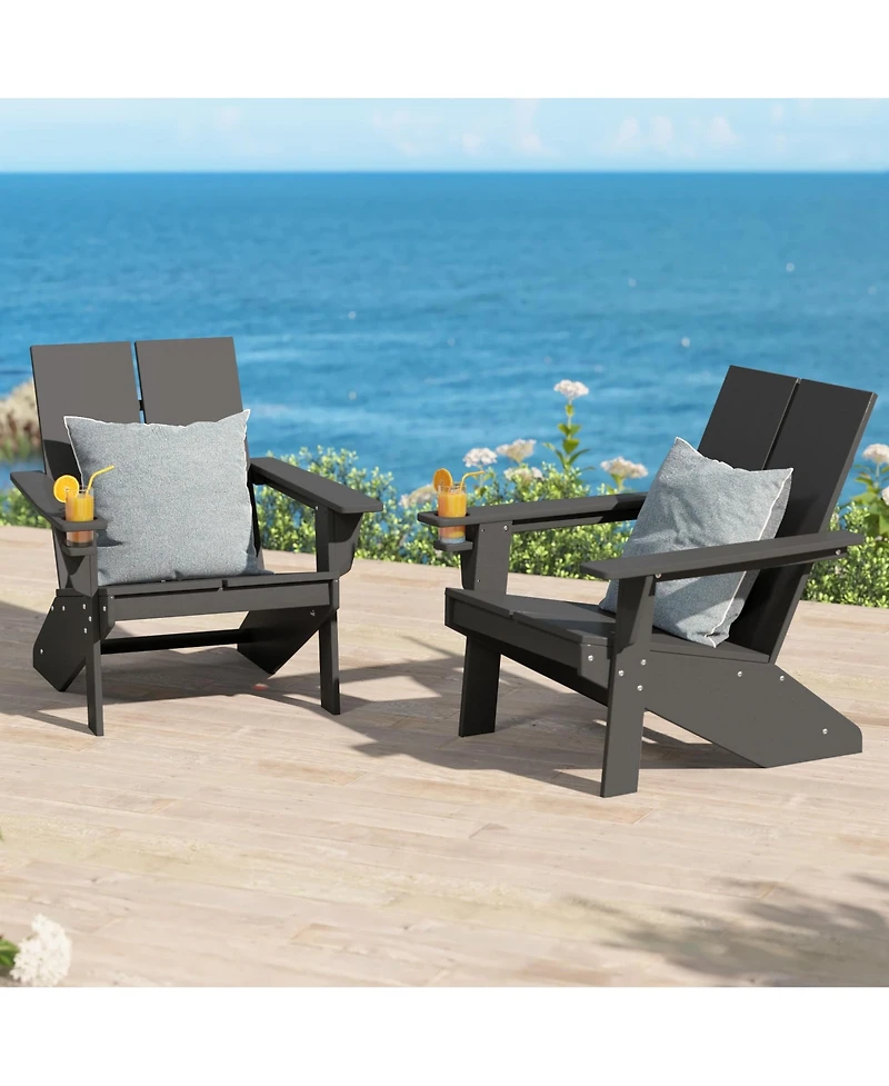Outdoor Hdpe Modern Adirondack Chair with Cup Holder (Set of