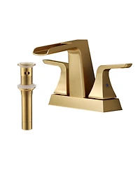 Dual Handle Bathroom Faucet with Waterfall Spout, Pop-Up Drain, and Solid Brass Construction
