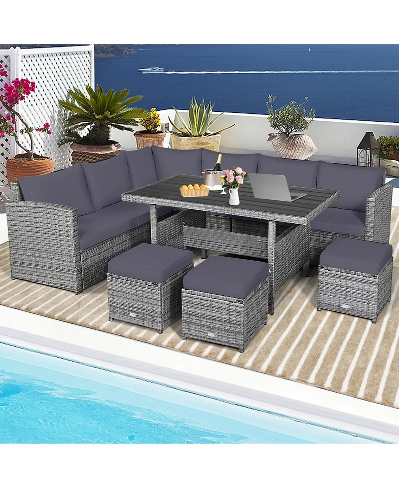 Gymax 7 Piece Outdoor Rattan Sectional Sofa Set Patio Conversation Set w/ Cushions