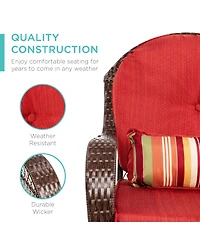 Best Choice Products Outdoor Wicker Rocking Chair for Patio, Porch w/ Steel Frame, Weather-Resistant Cushions