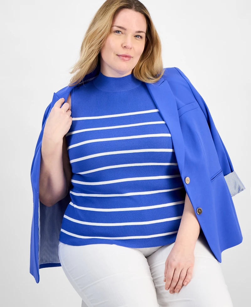 Tahari Asl Plus Striped Sleeveless Sweater