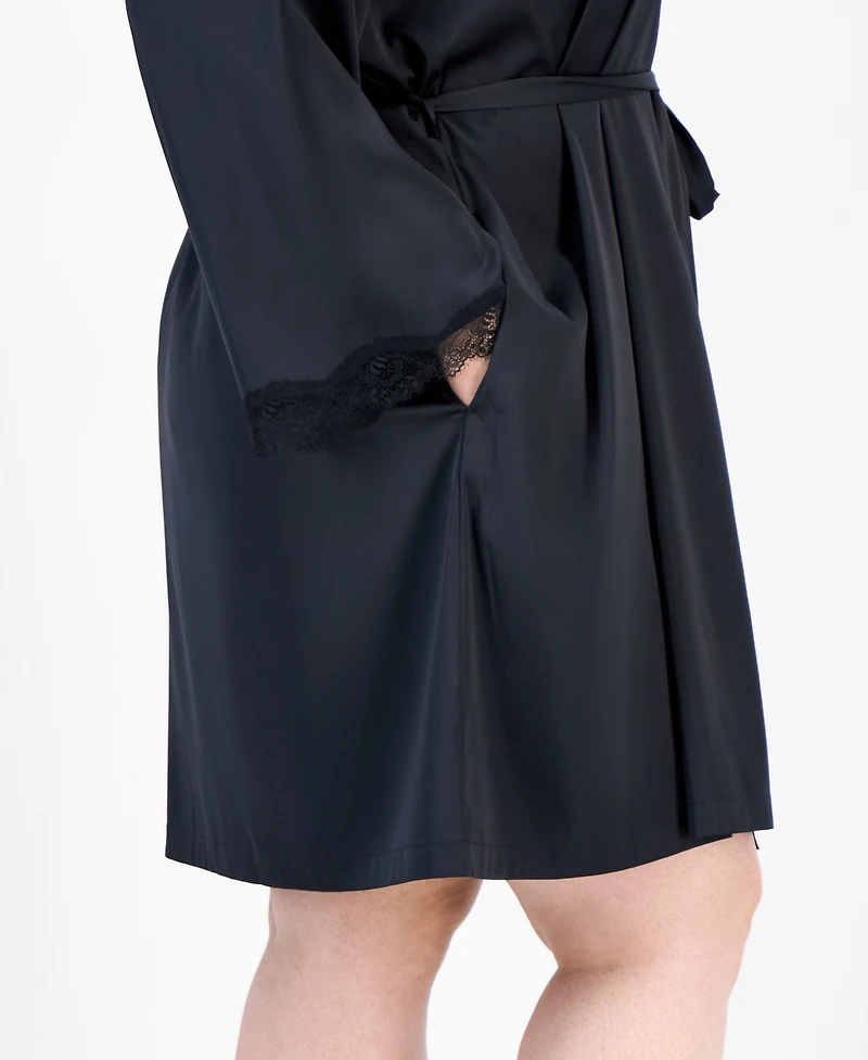 I.n.c. International Concepts Plus Lace-Trim Satin Wrap Robe, Exclusively at Macy's