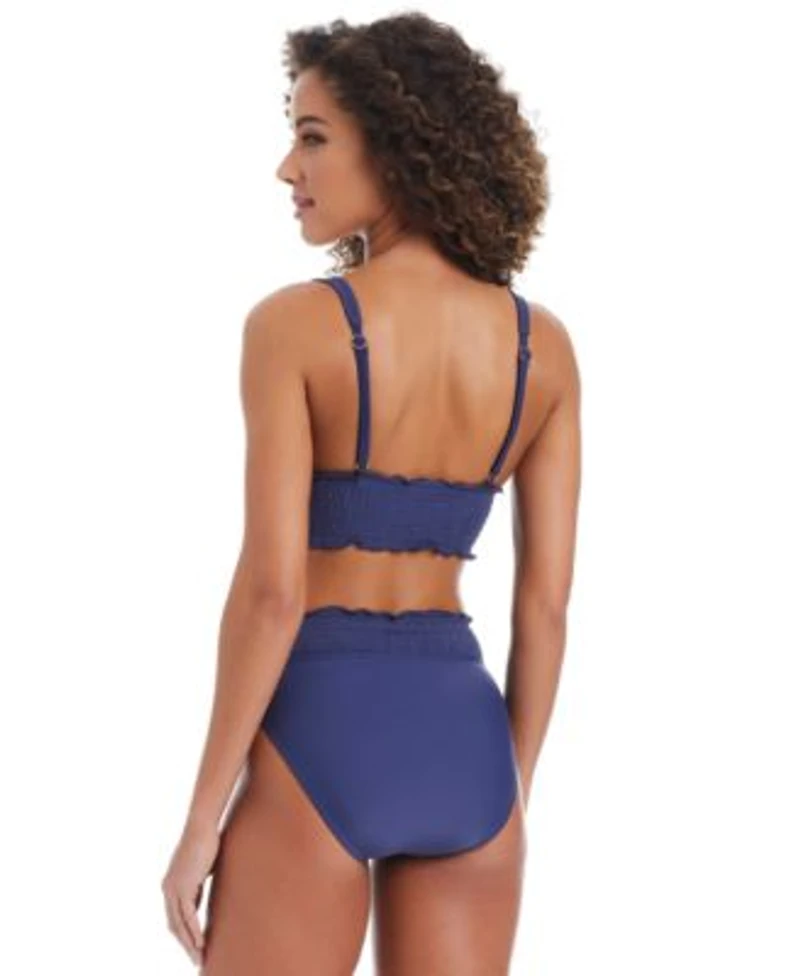 Bar Iii Womens Wave Solids Longline Bikini Top Smocked V Waist High Leg Bikini Bottoms Exclusively At Macys