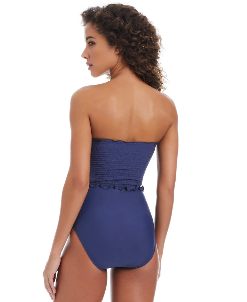 Bar Iii Women's Wave Solids Tie-Front Bandeau One-Piece Swimsuit, Exclusively at Macy's