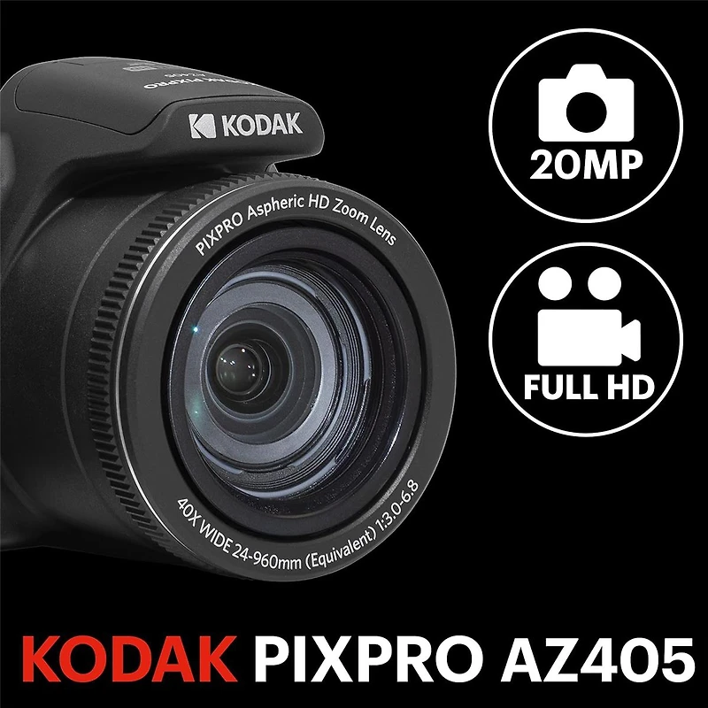 Kodak Kodak Pixpro AZ405-bk 20MP Digital Camera 40X Optical Zoom 24mm Wide Angle Lens Optical Image Stabilization 1080P Full Hd Video 3" Lcd Vlog