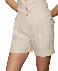 Sanctuary Women's Caravan Linen Mid Rise Cuffed Shorts
