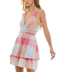 Juniors' Patchwork Halter Mini Dress