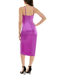 Emerald Sundae Juniors' Draped Sleeveless Satin Bodycon Dress
