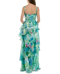 Taylor Women's Pleated-Bodice Tiered Chiffon Gown