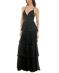 Emerald Sundae Juniors' V-Neck Ruffle-Tiered Sleeveless Gown