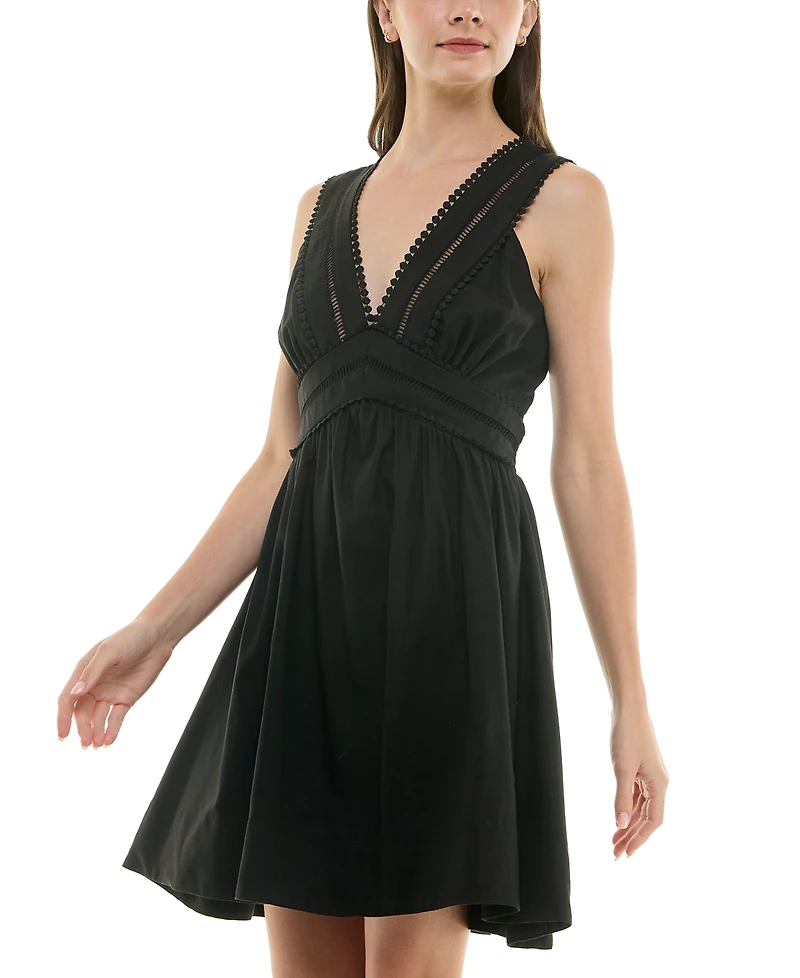 Taylor Petite V-Neck Sleeveless Lace-Inset Mini Dress