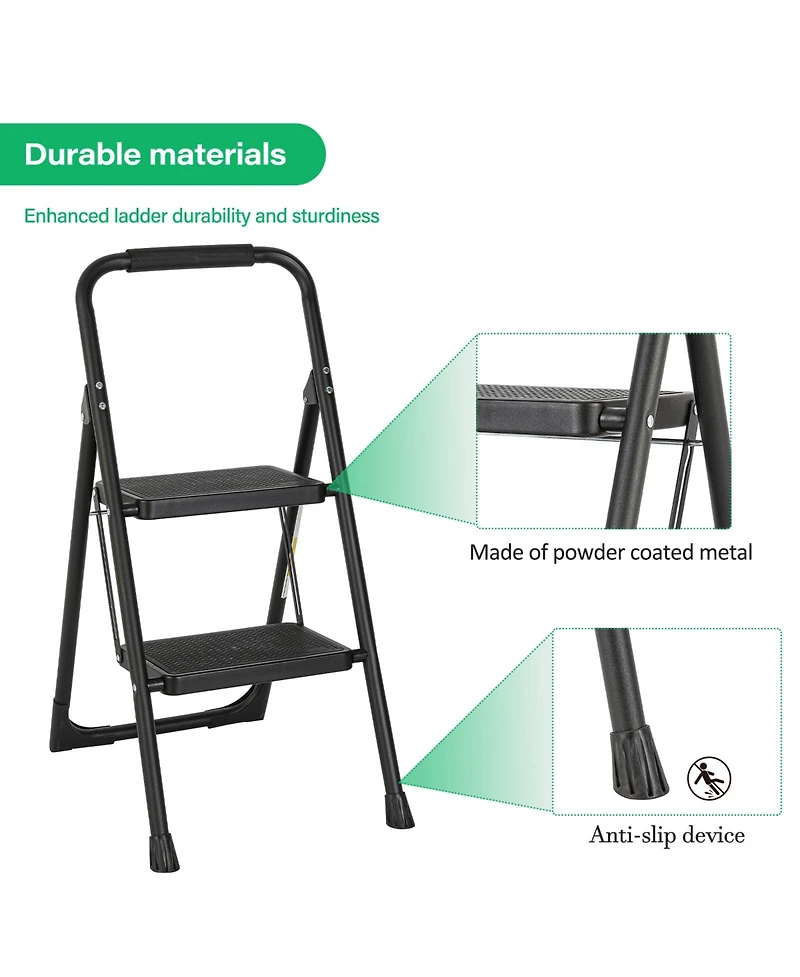 2 Step Ladder Portable Folding Ladder Stool for Adults with Wide Anti-Slip Pedal