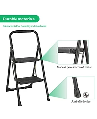 2 Step Ladder Portable Folding Ladder Stool for Adults with Wide Anti-Slip Pedal