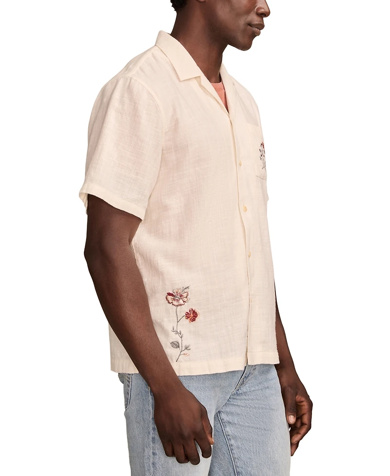 Lucky Brand Men's Embroidered Short Sleeve Camp Collar Shirt