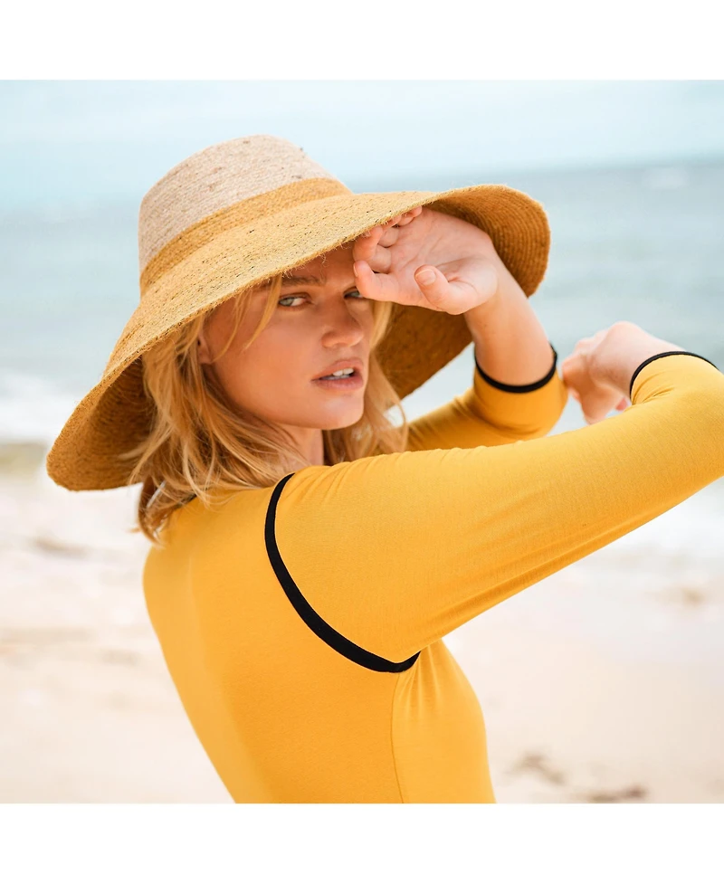 Brunna.co Riri Duo Jute Handwoven Straw Hat In Nude & Golden Yellow