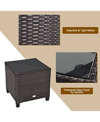 Gymax 3PCS Outdoor Patio Rattan Conversation Set Garden Yard w/ Cushions Coffee Table