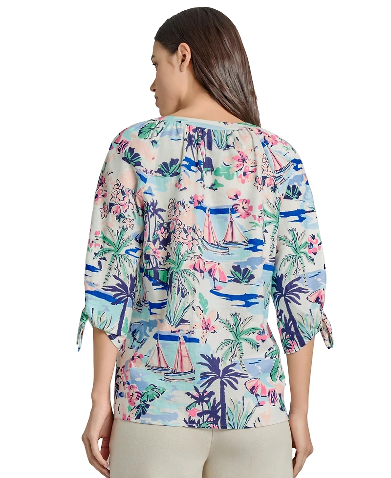 Jones New York Petite Tied 3/4-Sleeve V-Neck Top