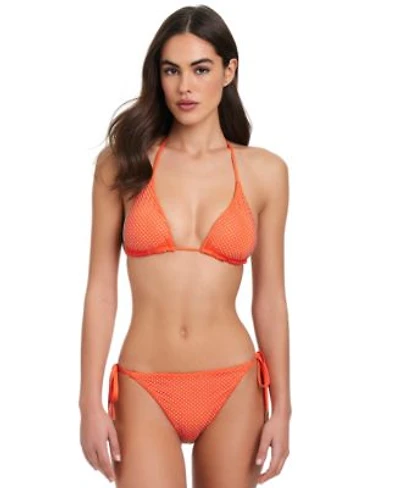 Red Carter Womens Rhinestone Trim Classic Triangle Bikini Top Side Tie Hipster Bikini Bottoms