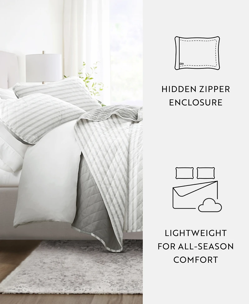 ienjoy Home Summer Stripes Reversible 3-Pc. Lightweight Quilt Set, King/California King