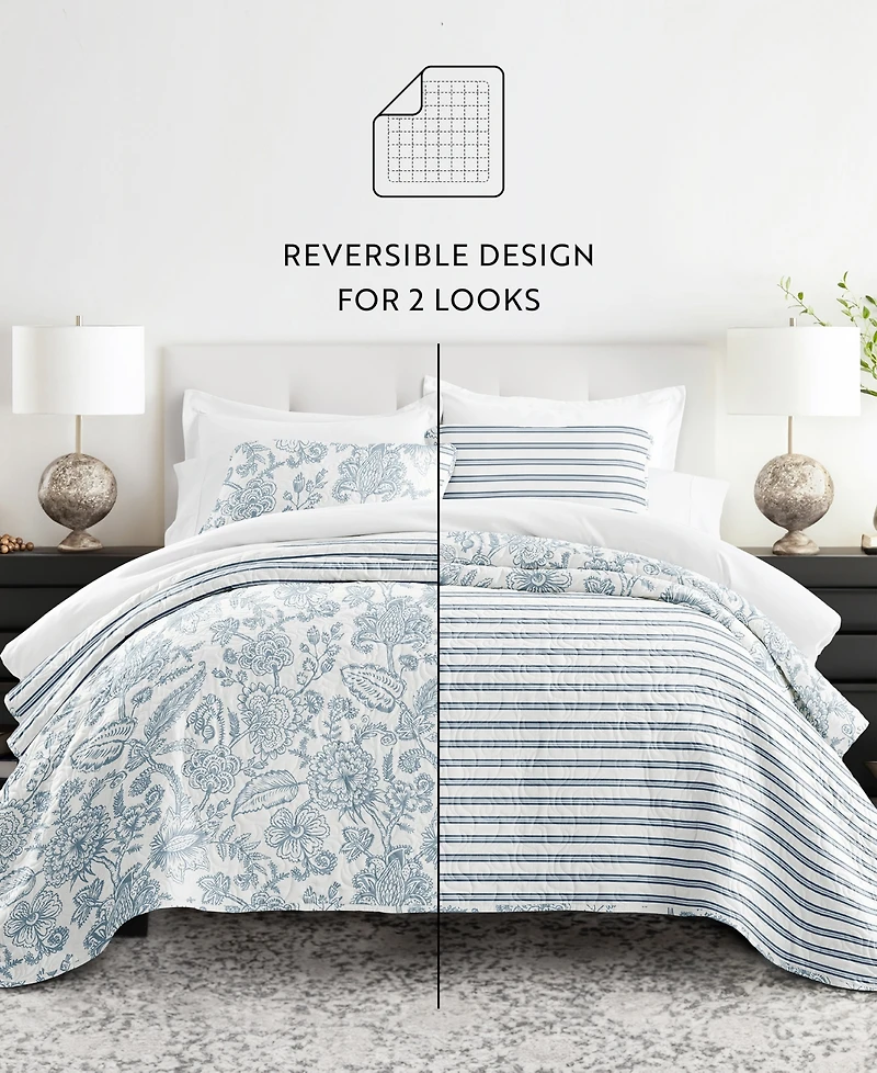 ienjoy Home Jacobean and Stripe Reversible 3-Pc. Lightweight Quilt Set