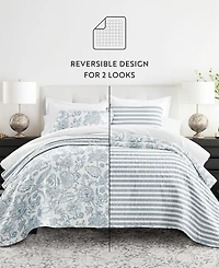 ienjoy Home Jacobean and Stripe Reversible 3-Pc. Lightweight Quilt Set
