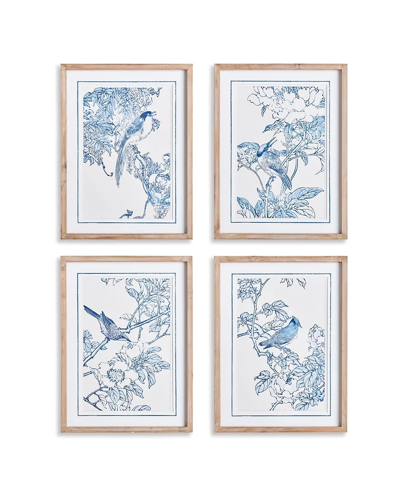 17.75"W x 1"D x 23.5"H Monochromatic Bird Study Framed Wall Art Set of 4