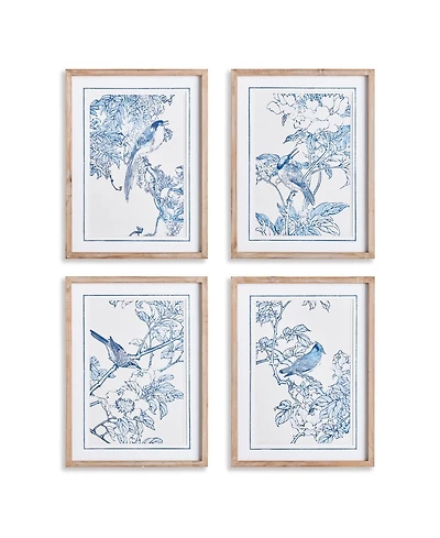 17.75"W x 1"D x 23.5"H Monochromatic Bird Study Framed Wall Art Set of 4