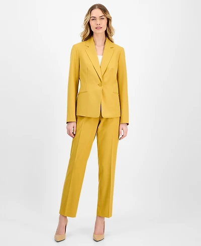 Le Suit Women's Crepe One-Button Straight-Leg Pantsuit Set, Regular & Petite