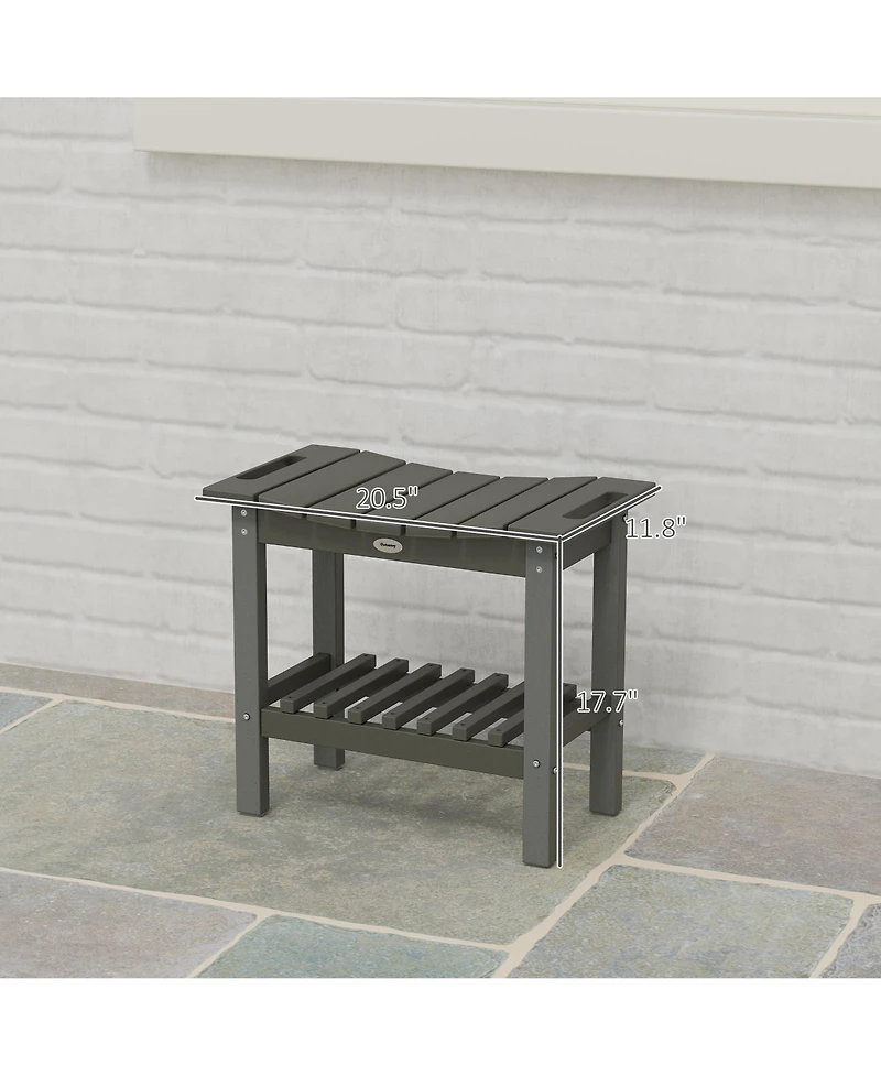 Outsunny 2-Tier Outdoor Side Table, Shower Bench with Handles
