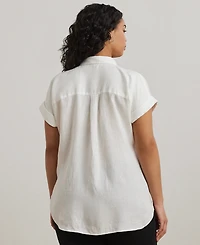 Lauren Ralph Plus Linen Dolman Sleeve Top